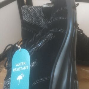 Jambu Black Lace-Up Water Resistant Ankle Boots with Knit Collar